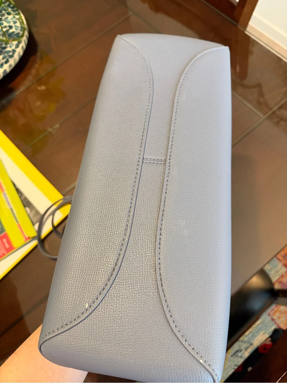 kate spade Gray Pebbled Leather Tote with Gold Logo